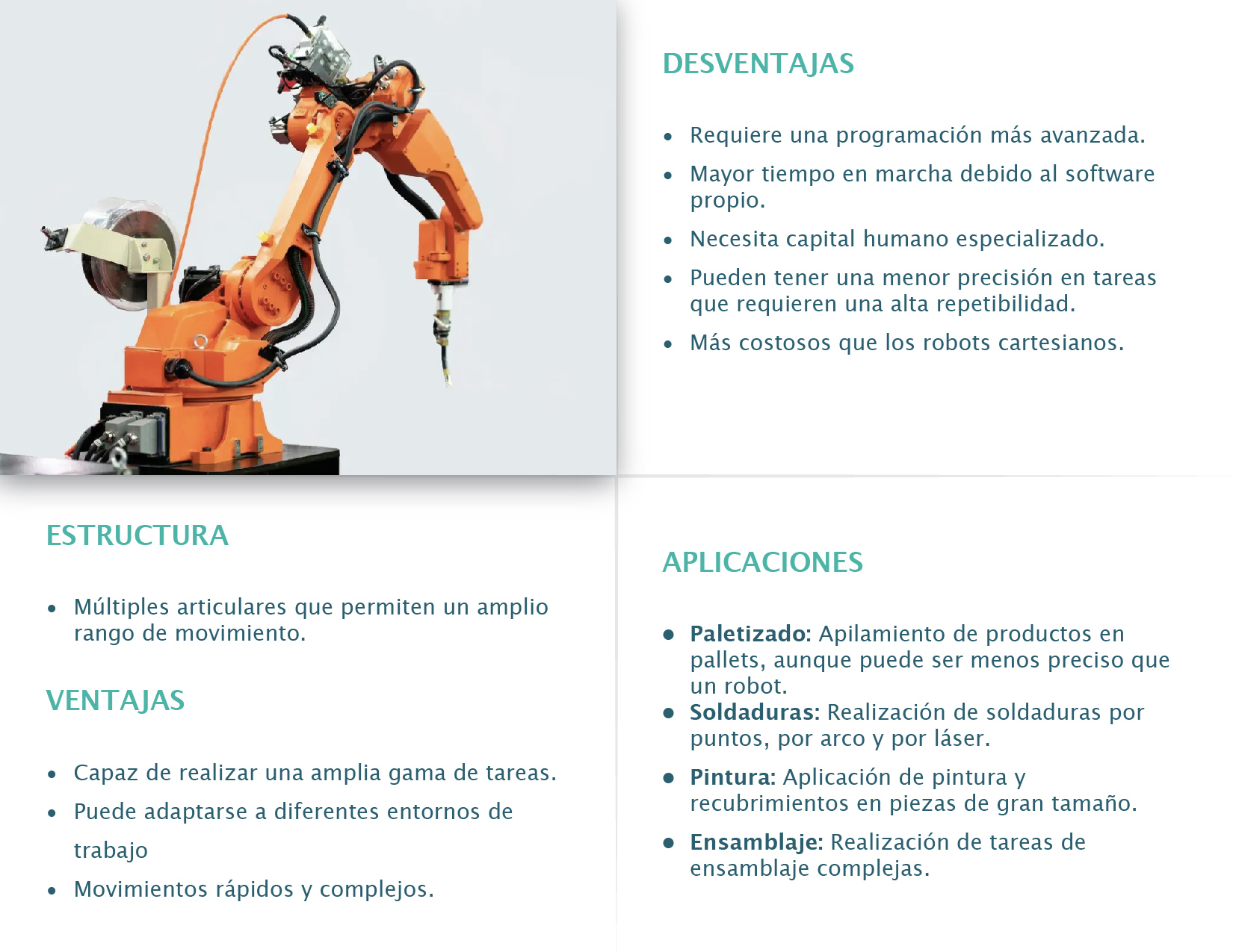 Infografía sobre los robots industriales: estructura, usos, ventajas y desventajas