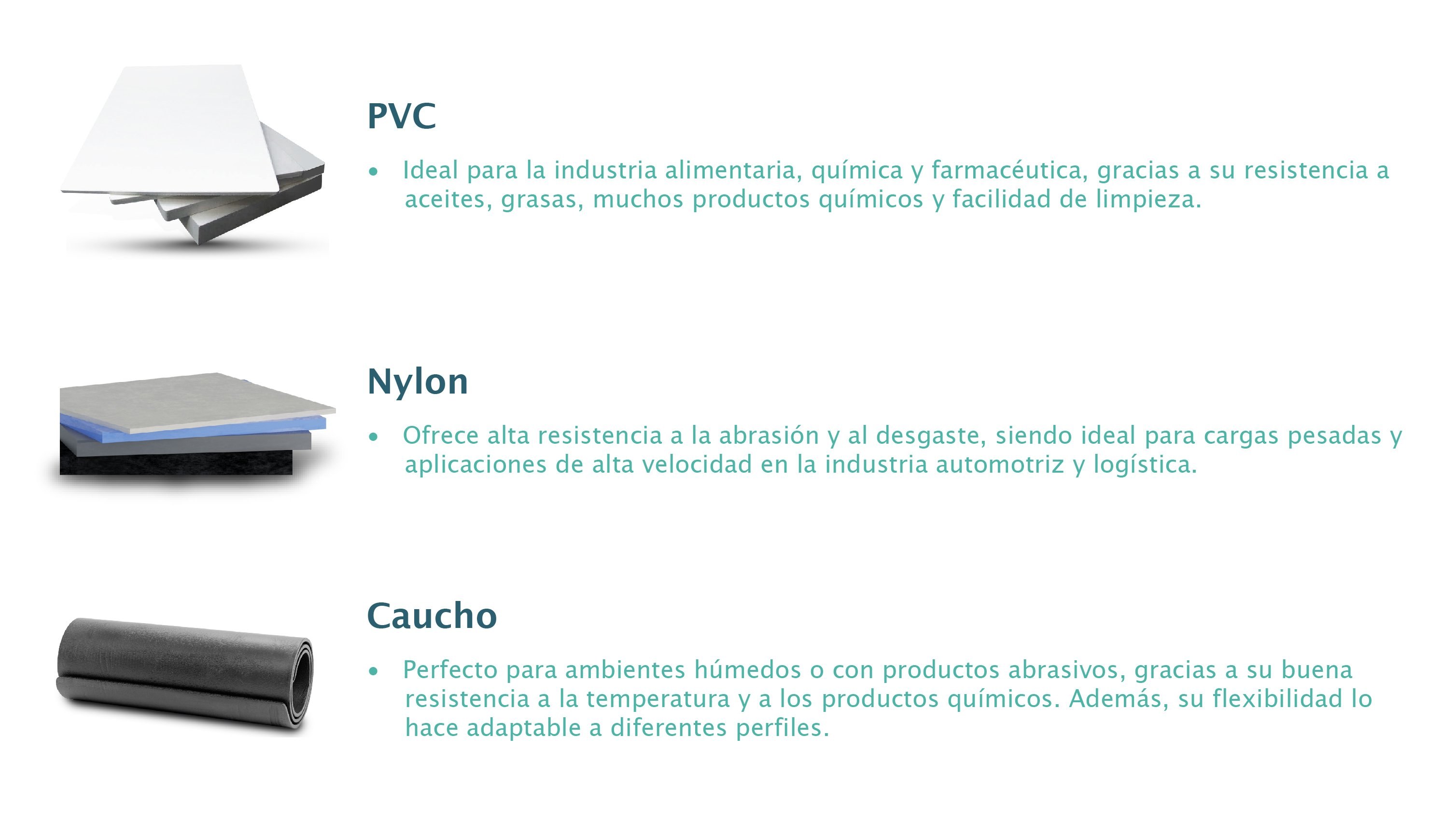 Tipos de materiales para banda transportadora